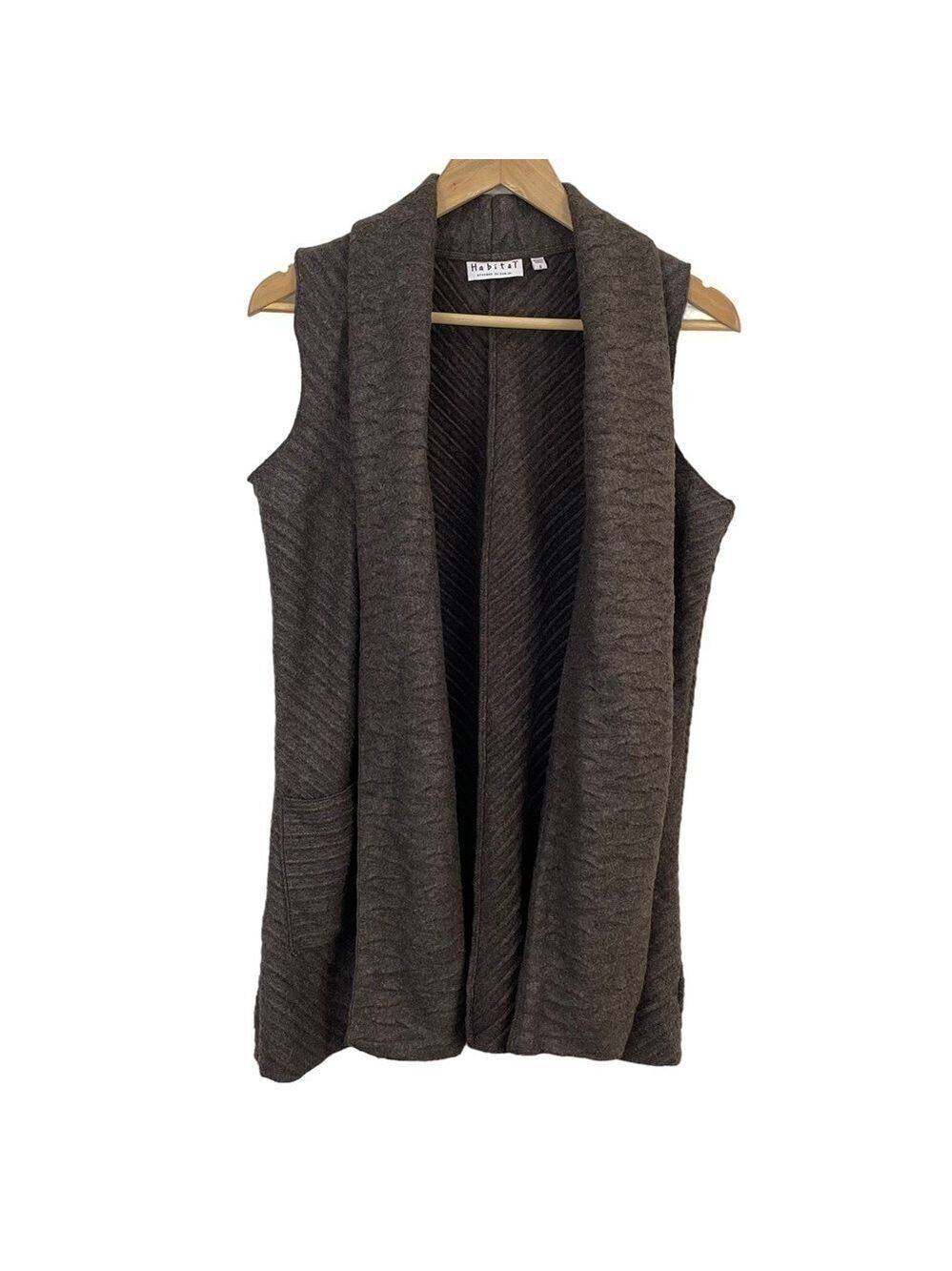 Habitat Long Open Front Vest Women’s S Brown Sleeveless Soft Minimalist Casual